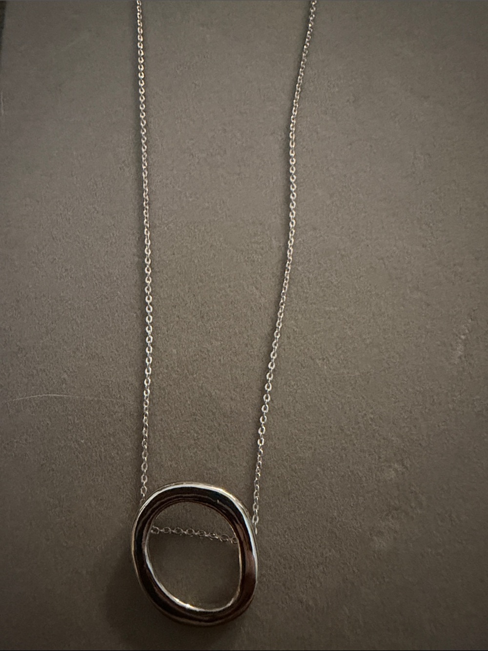 Silver Tone Organic Circle Pendant Necklace - Silver